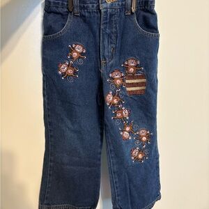 Vintage Y2K Butterscotch Girl’s 4T Denim Jeans Barrel of Monkeys Embroidery GUC